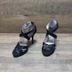 Michael Kors Evia Platform Sparkle Leather Open Toe Heels Women's Size 7.5